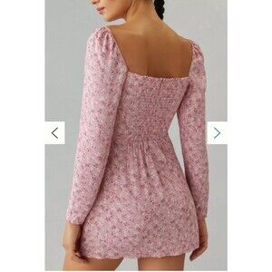 Reformation Rosalie Pink Floral Mini Dress Smocked Faux Wrap Square Neck Size 6